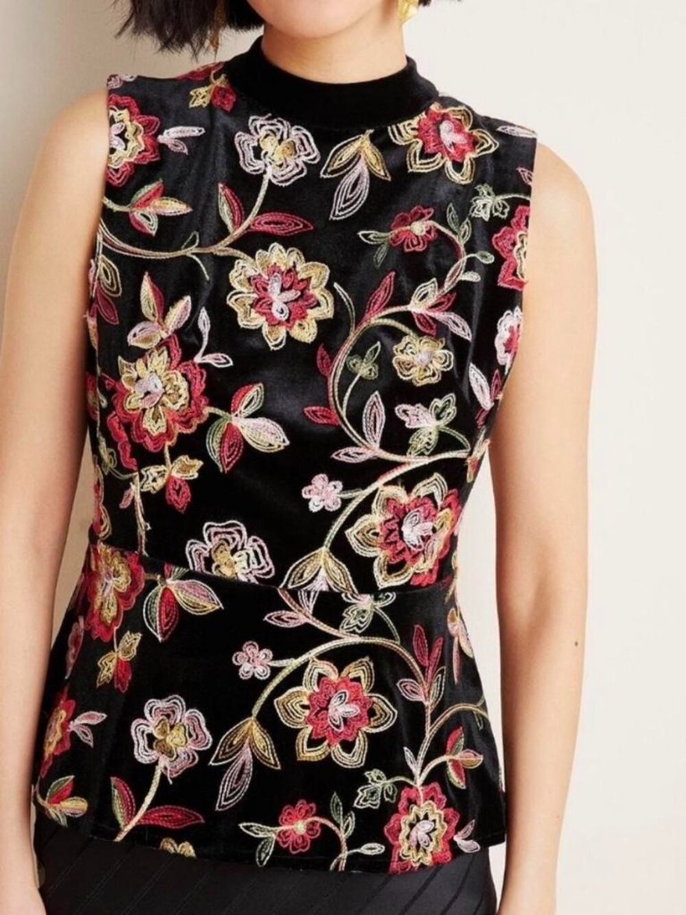 Anthropologie Eva Franco Luxe Embroidered Velvet Top
